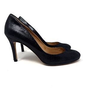 Ann Taylor Lizard Embossed Leather Heels Womens Size 7.5 Black Stiletto Pumps